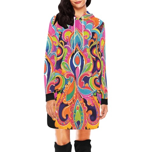 Abstract Retro Hippie Paisley Floral All Over Print Hoodie Mini Dress (Model H27)