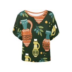African Vases Women's Batwing-Sleeved Blouse T shirt (Model T44)