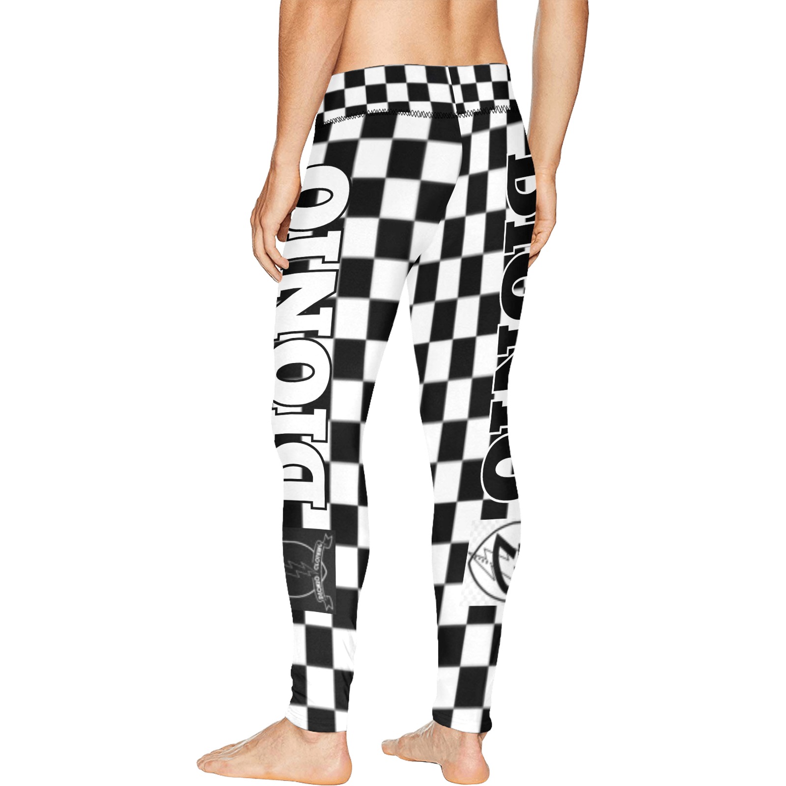 DIONIO - Men's Checkered Stretched/Workout Pants (Black & White) Men's All Over Print Leggings (Model L38)