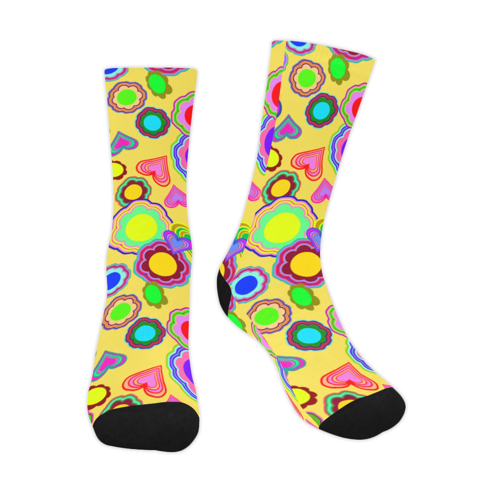 Groovy Hearts and Flowers Yellow Trouser Socks (For Men)