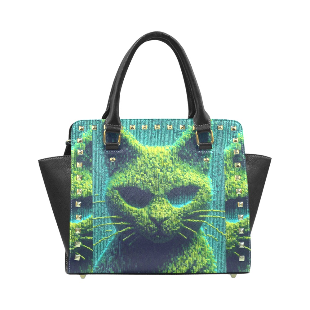 3D cat Rivet Shoulder Handbag (Model 1645)