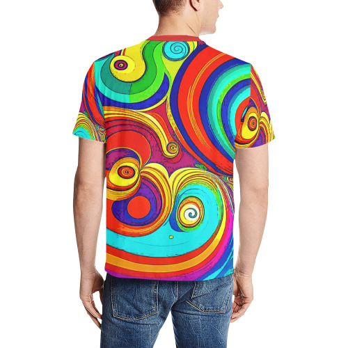 Colorful Groovy Rainbow Swirls Men's All Over Print T-Shirt (Solid Color Neck) (Model T63)
