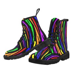 Rainbow Tiger Stripes Custom Canvas Boots for Men (Black) (Model 1203H)