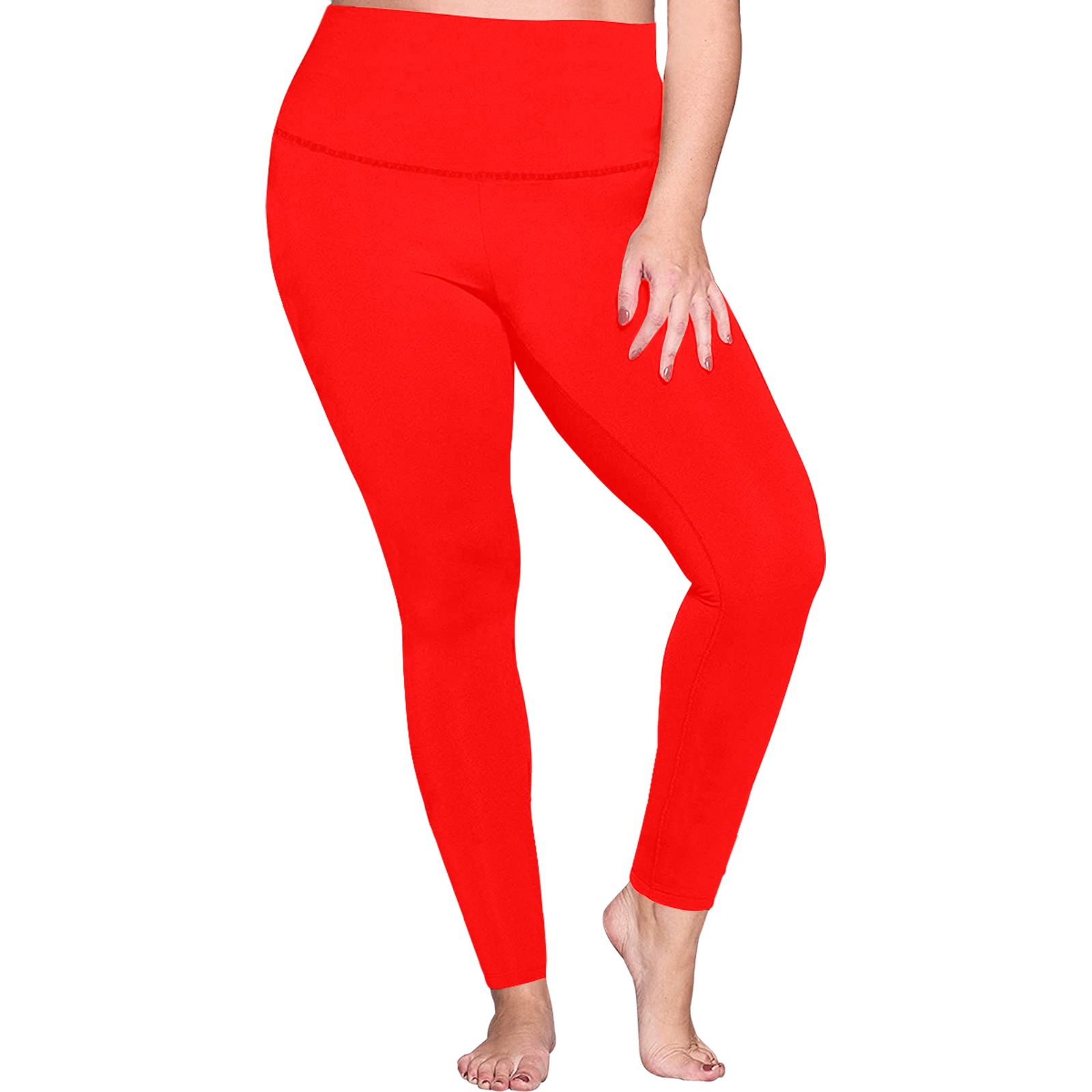 Merry Christmas Red Solid Color Women's Plus Size High Waist Leggings (Model L44)