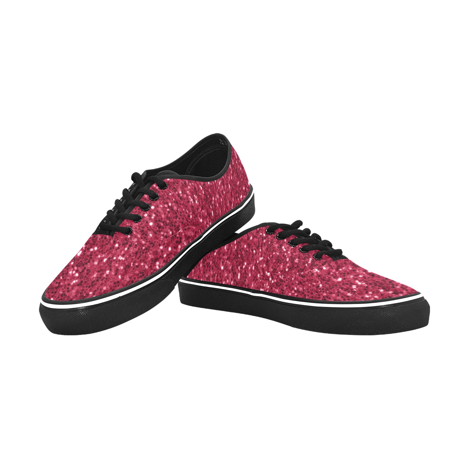 Magenta dark pink red faux sparkles glitter Classic Women's Canvas Low Top Shoes (Model E001-4)