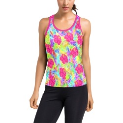 Pretty Pink Hawaiian Flowers Pattern Women's Racerback Tank Top (Model T60)