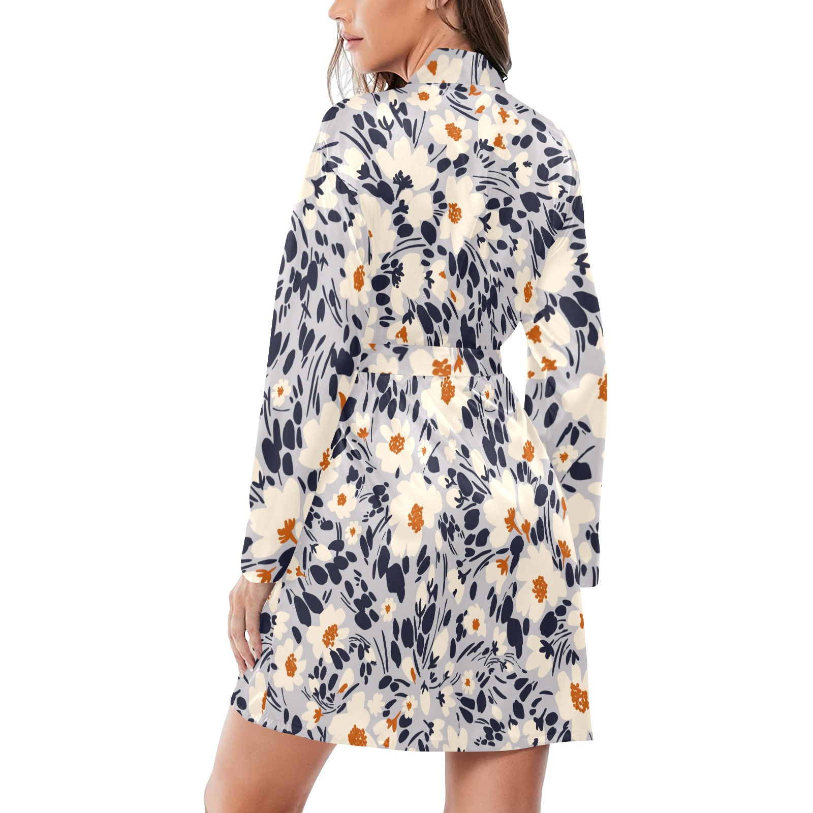 BW tropical floral Women's Long Sleeve Belted Night Robe