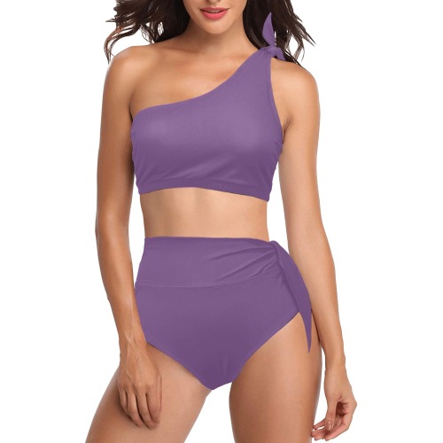color purple 3515U High Waisted One Shoulder Bikini Set (Model S16)