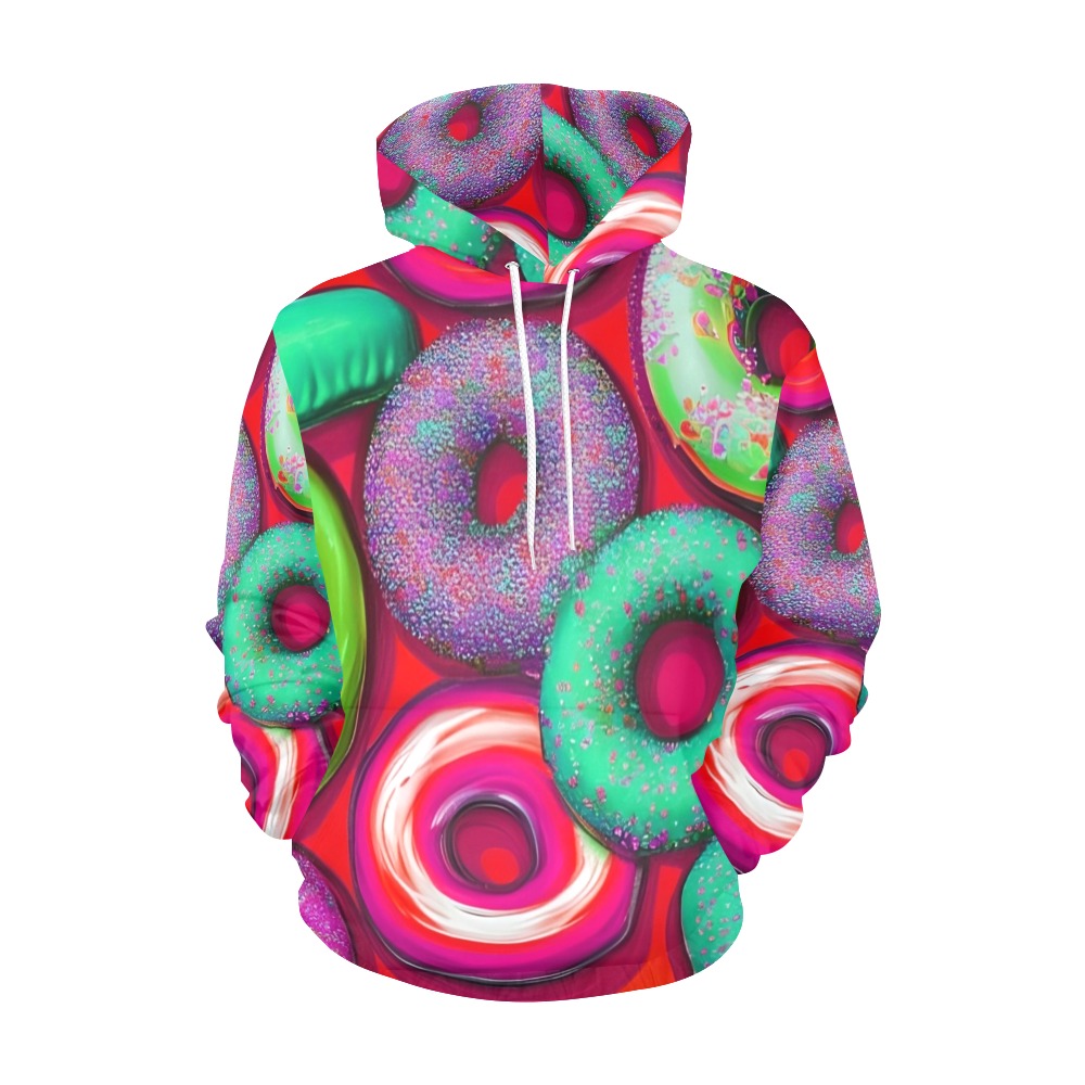 Colorful Donuts Red All Over Print Hoodie for Men (USA Size) (Model H13)
