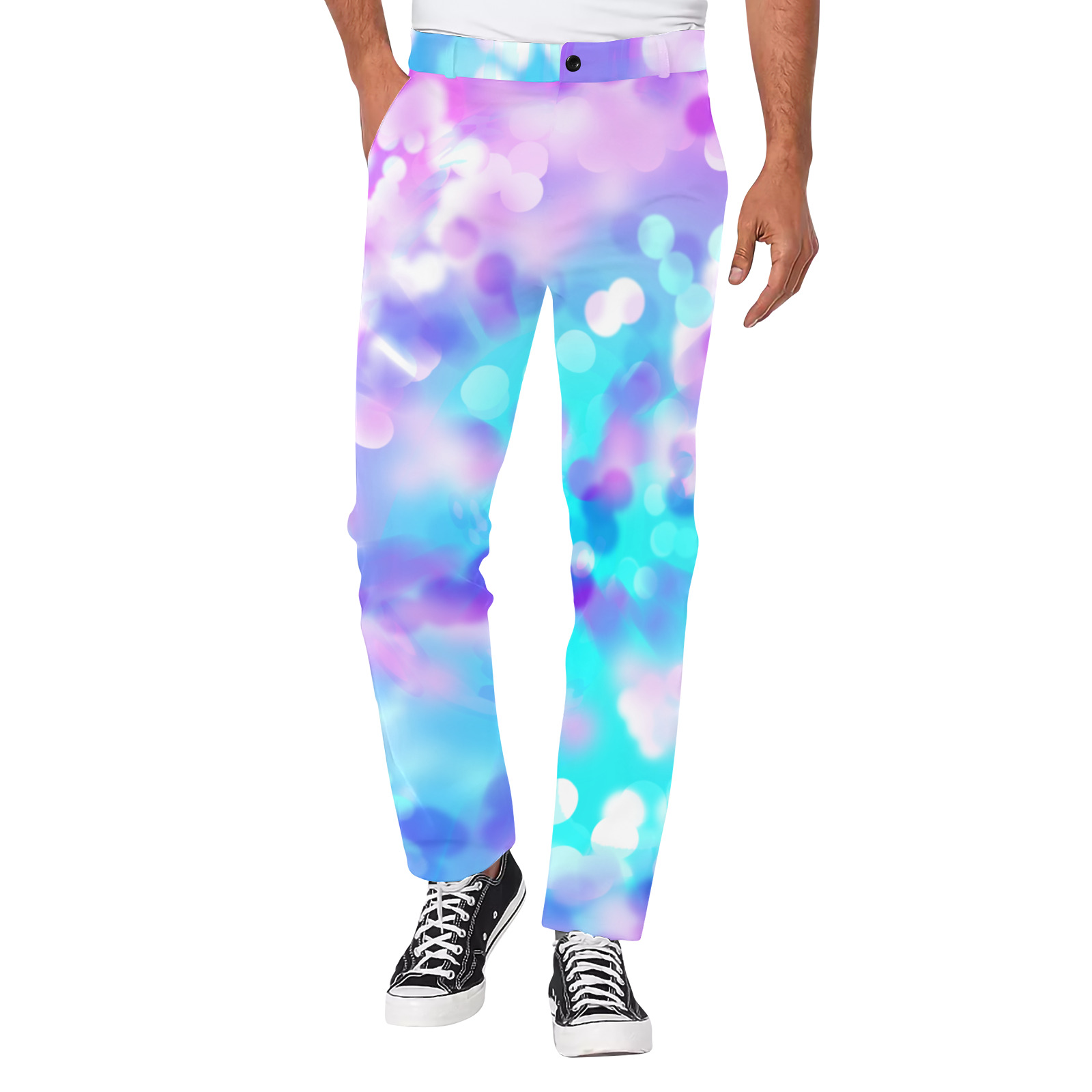 Purple And Blue Bokeh 7518 Men's All Over Print Casual Trousers (Model L68)
