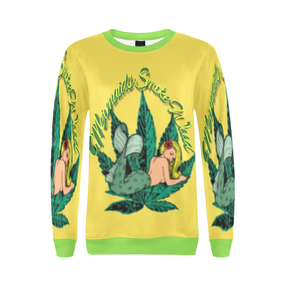 Mermaids Smoke Weed All Over Print Crewneck Sweatshirt for Women (Model H18)