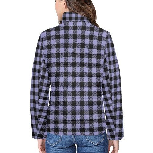 Buffalo Plaid Black and Grey Women's Stand Collar Padded Jacket (Model H41)
