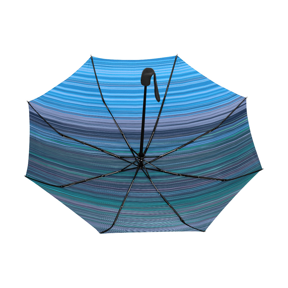 Abstract Blue Horizontal Stripes Anti-UV Auto-Foldable Umbrella (Underside Printing) (U06)