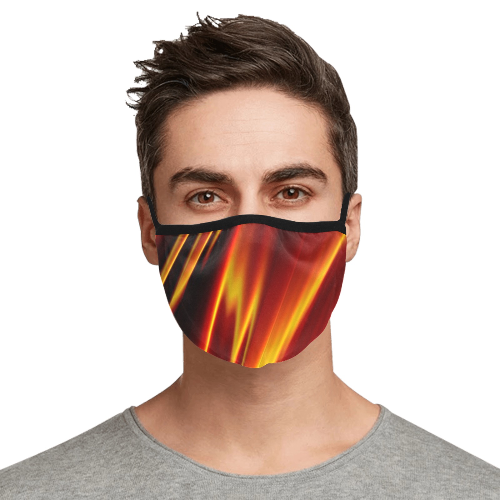 Orange and Red Flames Fractal Abstract Elastic Binding Mouth Mask for Adults (Model M09)
