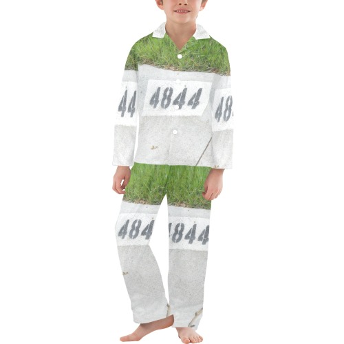 Street Number 4844 with White Button Big Boys' V-Neck Long Pajama Set