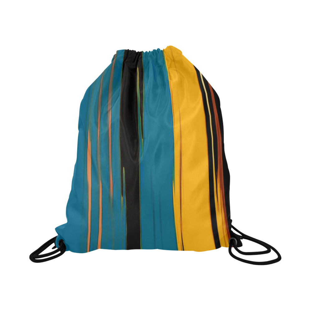 Black Turquoise And Orange Go! Abstract Art Large Drawstring Bag Model 1604 (Twin Sides)  16.5"(W) * 19.3"(H)