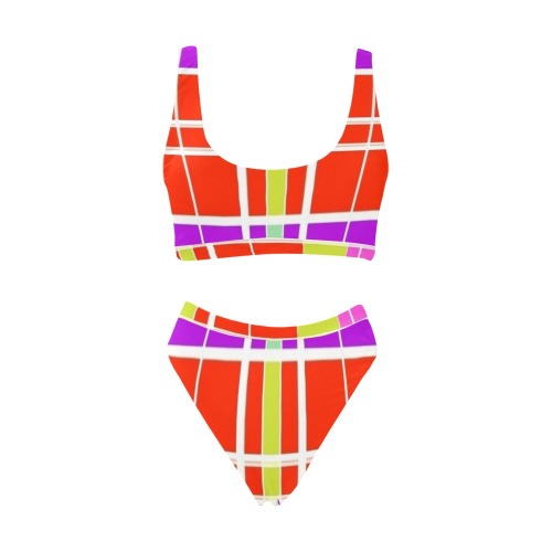 Waterbug Gym Fit Pattern 018 Sport Top & High-Waisted Bikini Swimsuit (Model S07)