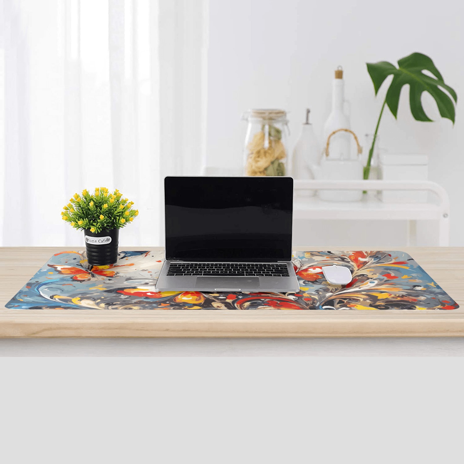 Decorative floral ornament and awesome butterflies Gaming Mousepad (35"x16")