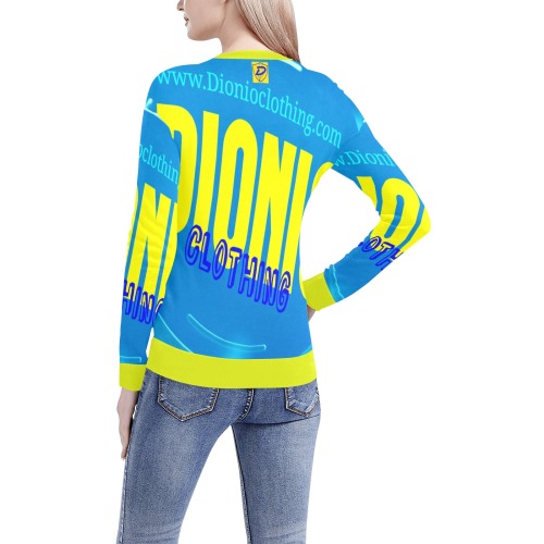 DIONIO Clothing - Women's V-Neck Sweater (Turquoise & Yellow Logo) Women's All Over Print V-Neck Sweater (Model H48)