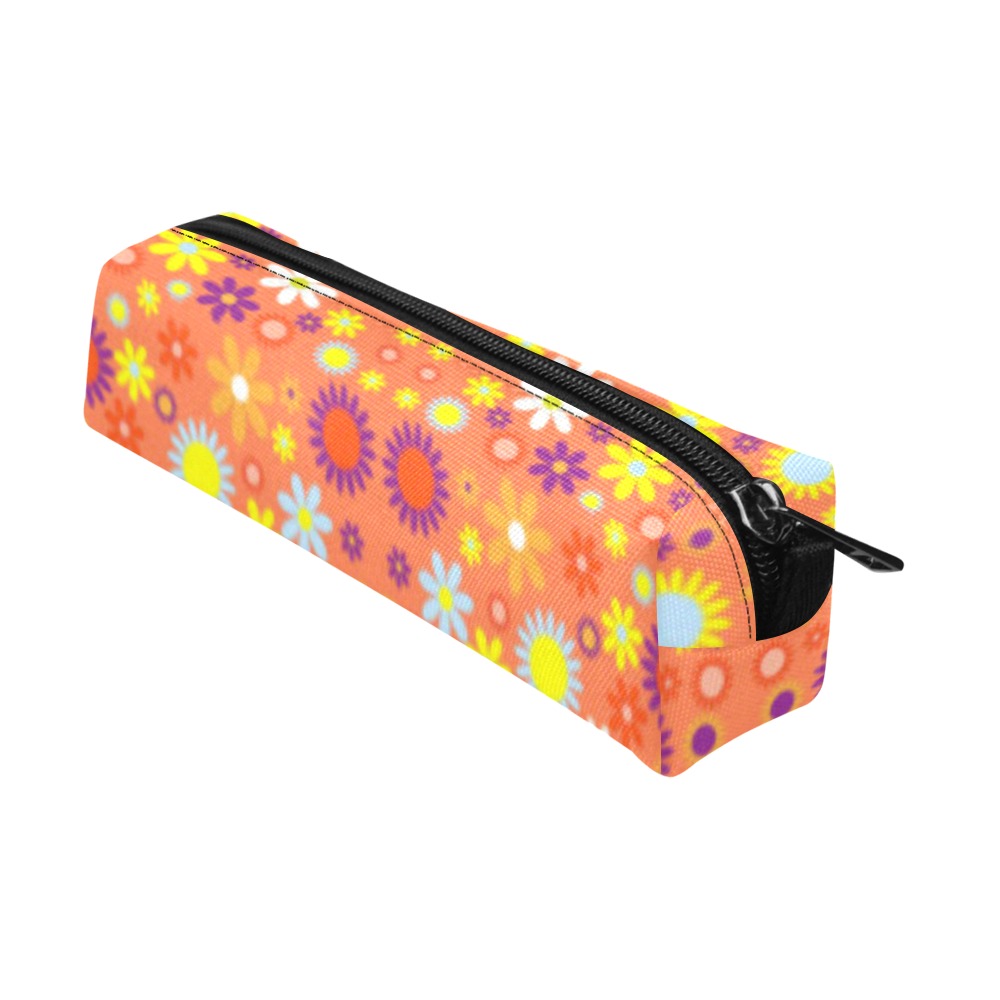 Floral Pattern Living Coral Pencil Pouch/Small (Model 1681)