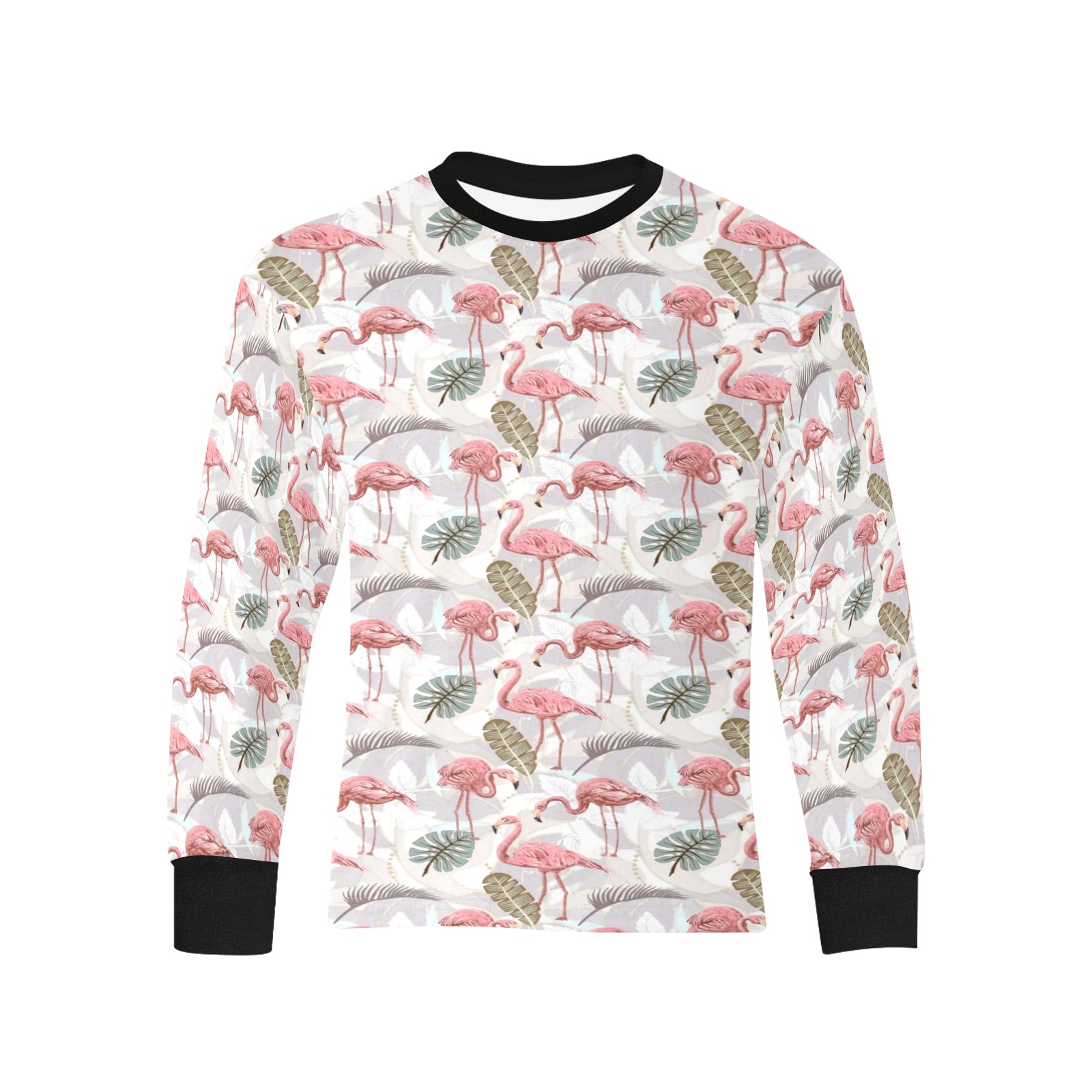 Flamingo Kids' Rib Cuff Long Sleeve T-shirt (Model T64)