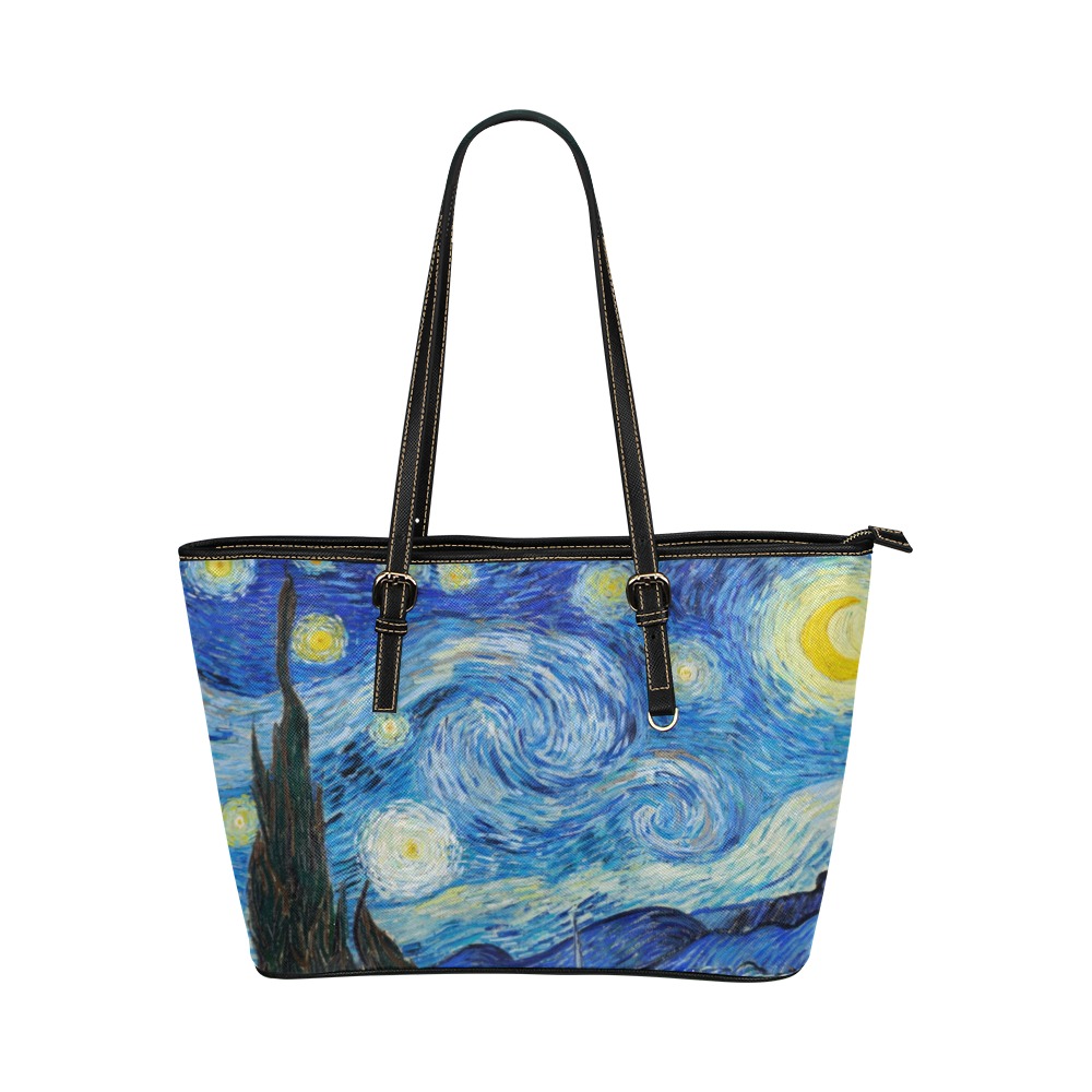 Vincent van Gogh: The Starry Night | Leather Tote Bag/Small (Model 1651)