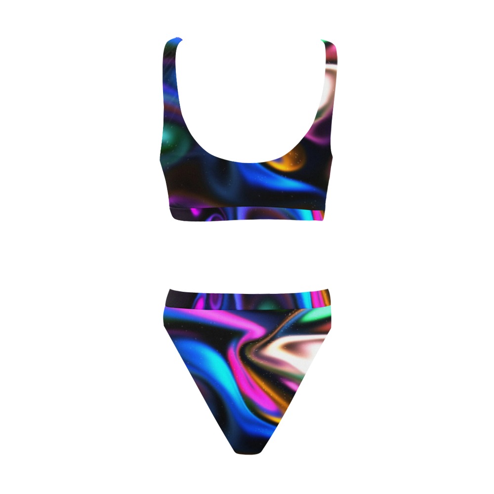 Blurred background Sport Top & High-Waisted Bikini Swimsuit (Model S07)