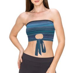 Abstract Blue Horizontal Stripes Women's Tie Bandeau Top (Model T66)