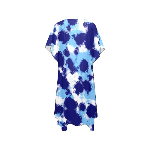 Light Blue, Navy and White Abstract Mid-Length Side Slits Chiffon Cover Ups (Model H50)