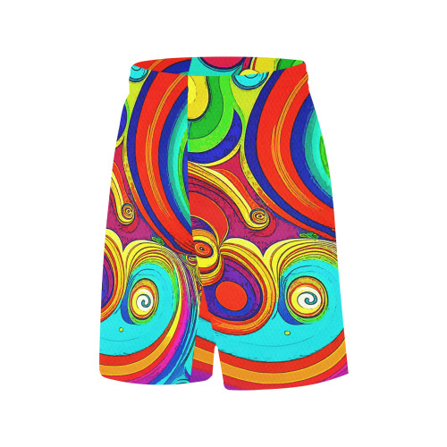 Colorful Groovy Rainbow Swirls All Over Print Basketball Shorts with Pocket
