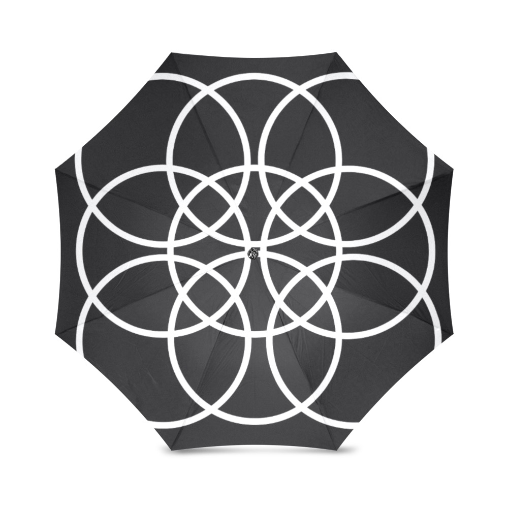 White Spiral Circles on black background Foldable Umbrella (Model U01)