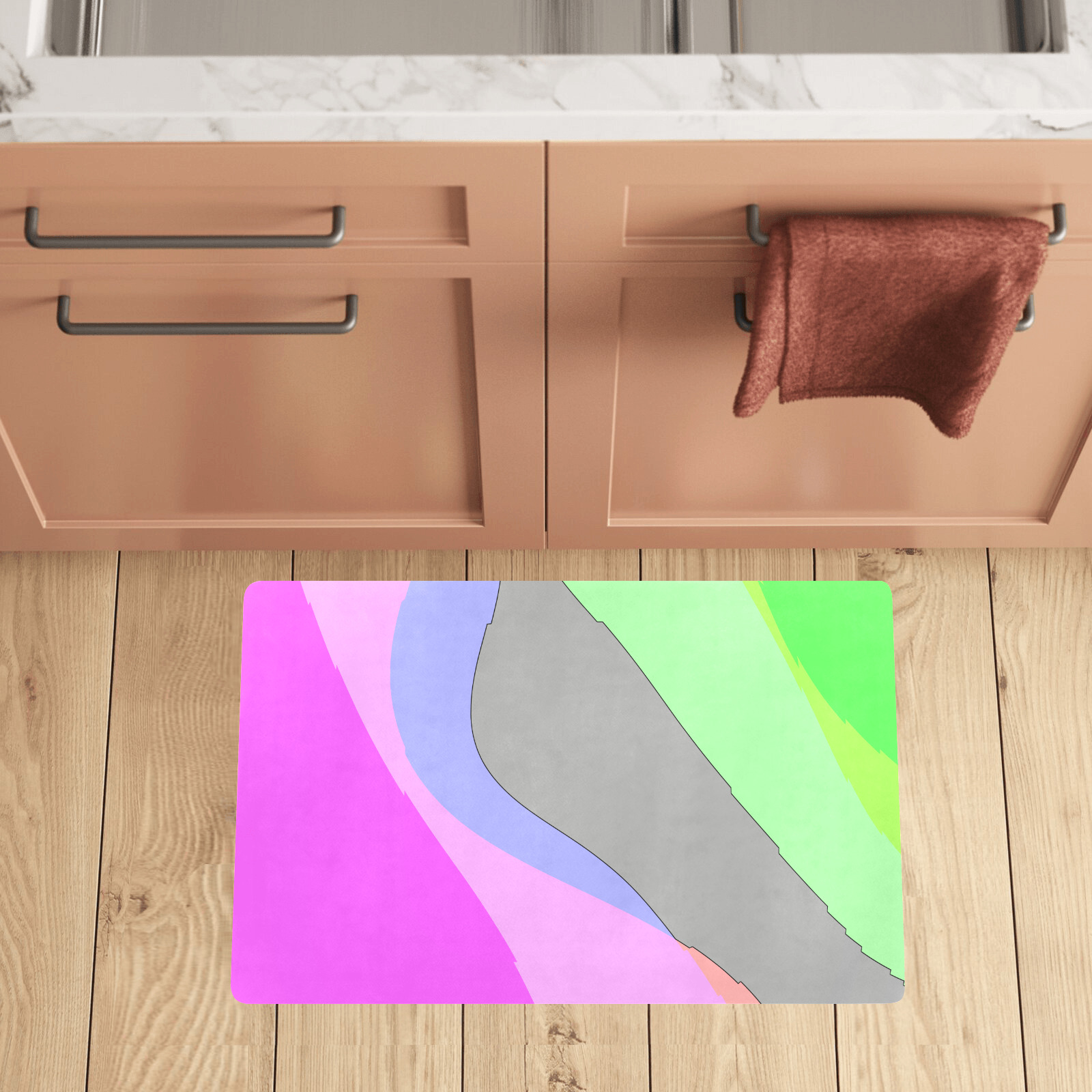 Abstract 703 - Retro Groovy Pink And Green Kitchen Mat 28"x17"