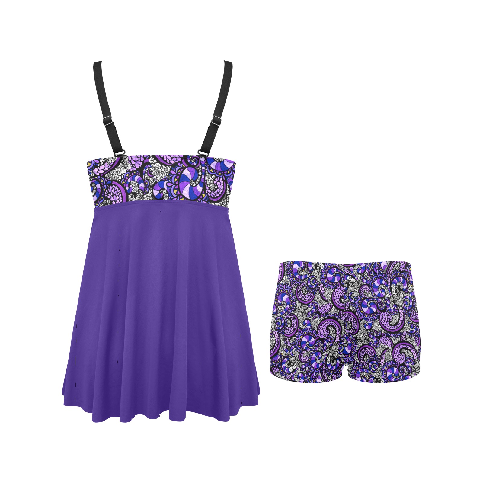 Purple Pulse in Purple Chest Pleat Swim Dress (Model S31)