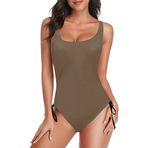 brown Drawstring Side One-Piece Swimsuit (Model S14)