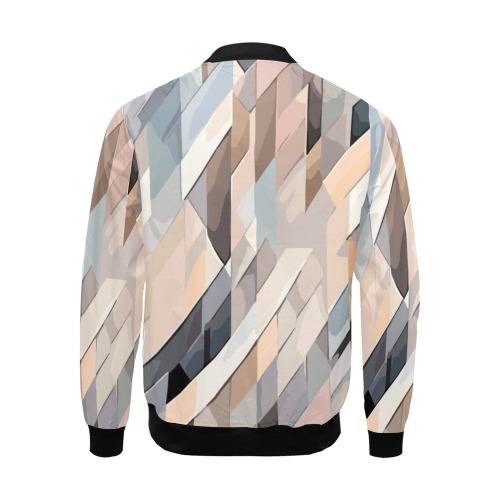 Chic geometric pattern of diagonal lines in beige All Over Print Bomber Jacket for Men (Model H19)
