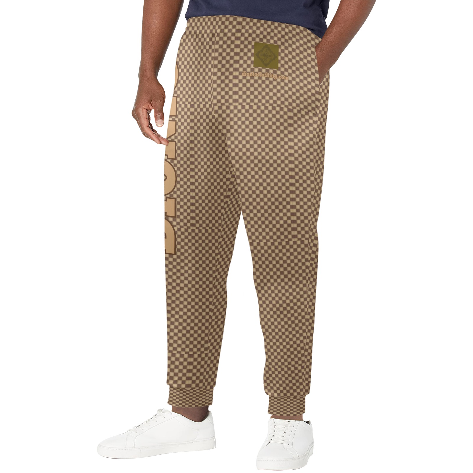 DIONIO Clothing - Brown & Badge Checkered Men's Casual Sweatpants Men's Casual Sweatpants (Model L72)