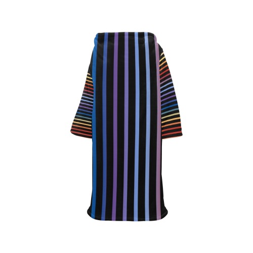 Narrow Flat Stripes Pattern Colored Blanket Robe with Sleeves for Adults