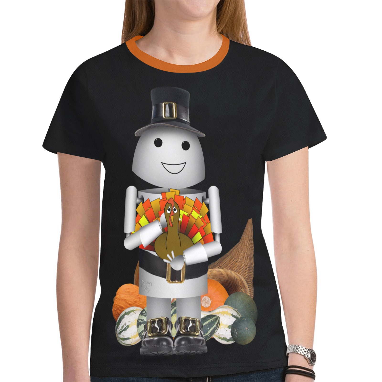 Pilgrim Robot Thanksgiving New All Over Print T-shirt for Women (Model T45)