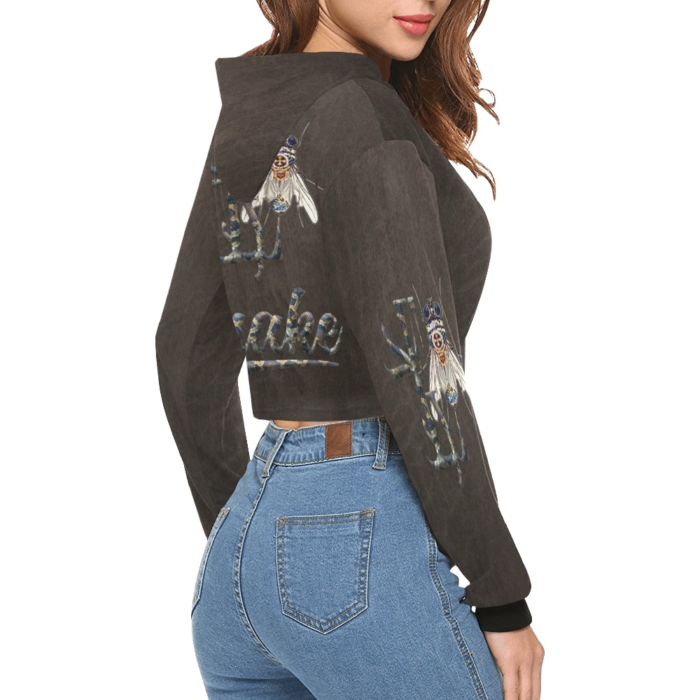 Snake Collectable Fly All Over Print Crop Hoodie for Women (Model H22)