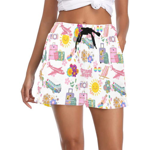 Hippie Summer Holiday Travel Vacation Artwork Design Women's Casual Board Shorts (Model L54)