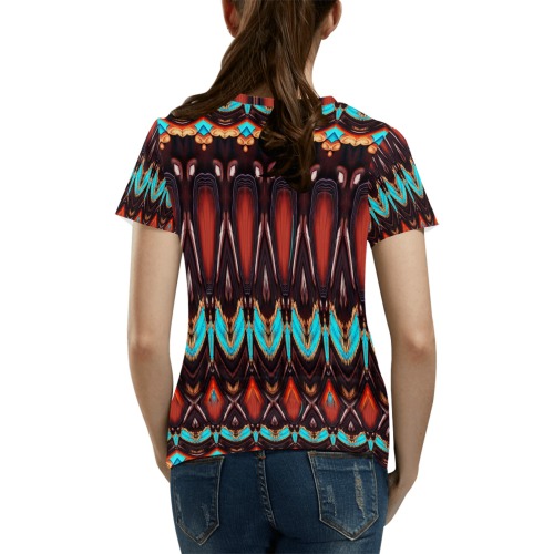 Wood and Turquoise Abstract All Over Print T-Shirt for Women (USA Size) (Model T40)