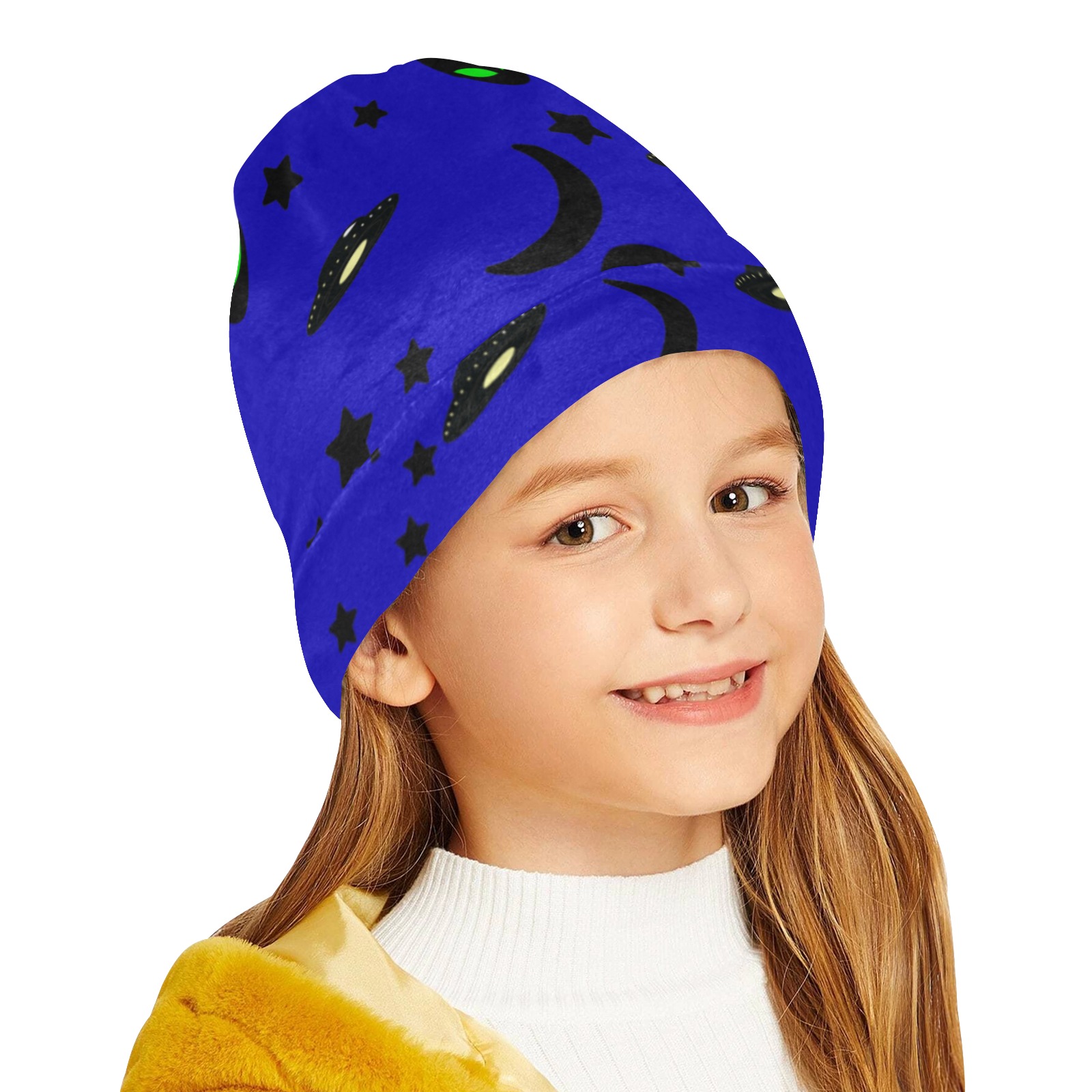 Aliens and Spaceships on Blue All Over Print Beanie for Kids