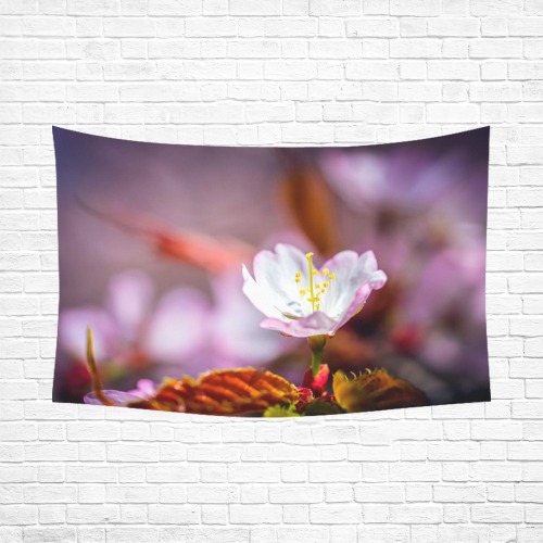 Single, elegant Sakura flowers blooming in spring. Polyester Peach Skin Wall Tapestry 90"x 60"