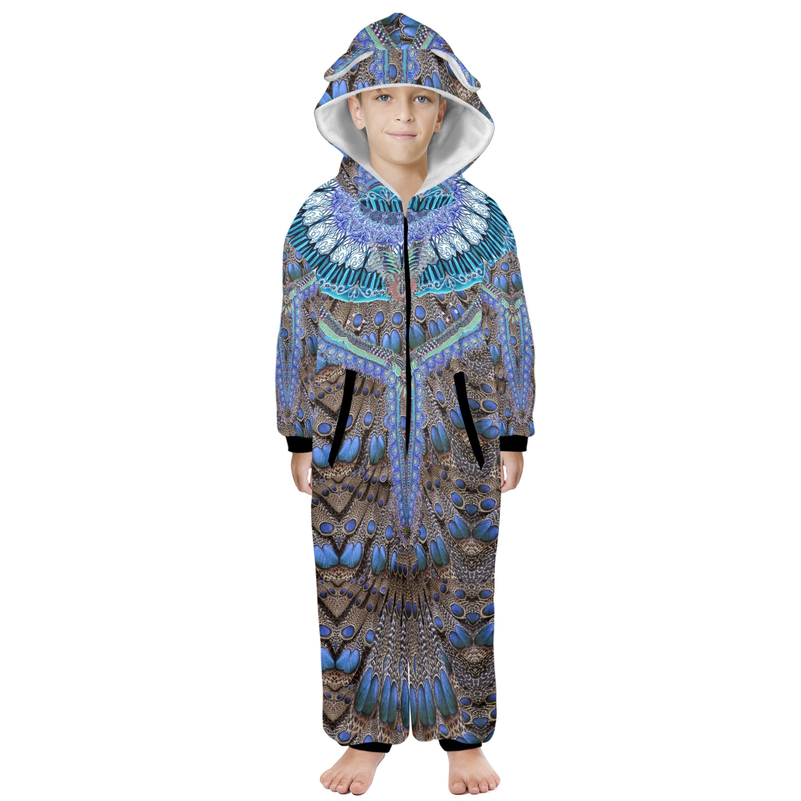 spain One-Piece Zip Up Hooded Pajamas for Big Kids