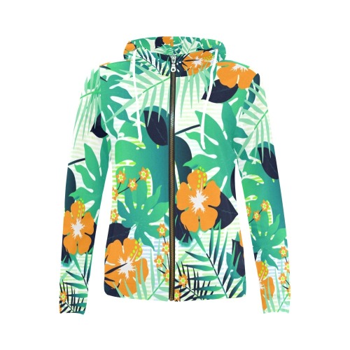 GROOVY FUNK THING FLORAL All Over Print Full Zip Hoodie for Women (Model H14)