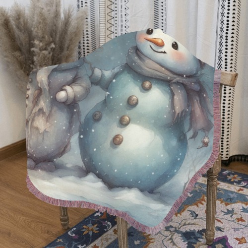 Snowman Couple Ultra-Soft Fringe Blanket 30"x40" (Mixed Pink)