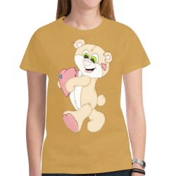 Patchwork Heart Teddy Rust Brown New All Over Print T-shirt for Women (Model T45)