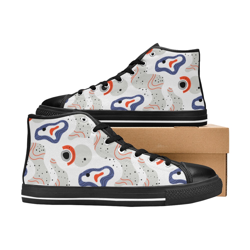 Elegant Abstract Mid Century Pattern High Top Canvas Shoes for Kid (Model 017)