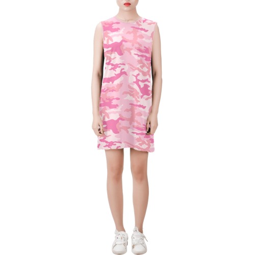 girlie-pink-ERDL Sleeveless Round Neck Shift Dress (Model D51)