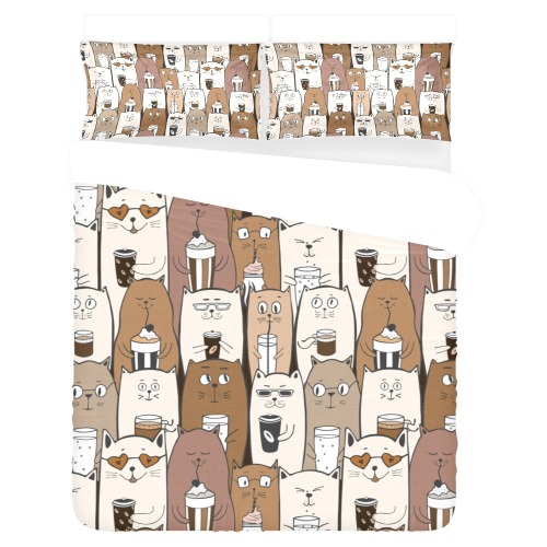 Cats and Coffee 3-Piece Bedding Set